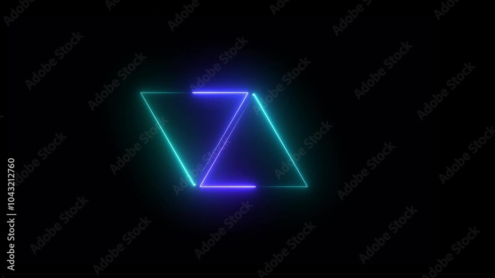Glowing neon triangle frame animation on Glowing neon triangle frame animation on