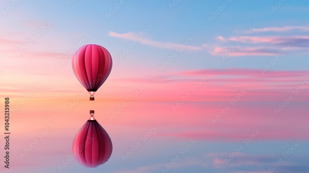 Obraz premium Vibrant Hot Air Balloon at Sunset Over Calm Water