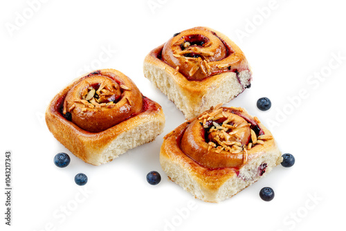 Blueberry cinnamon roll isolated white background. High quality photo photo