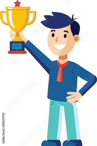 champion winner man with victory trophy vector illustration graphic design