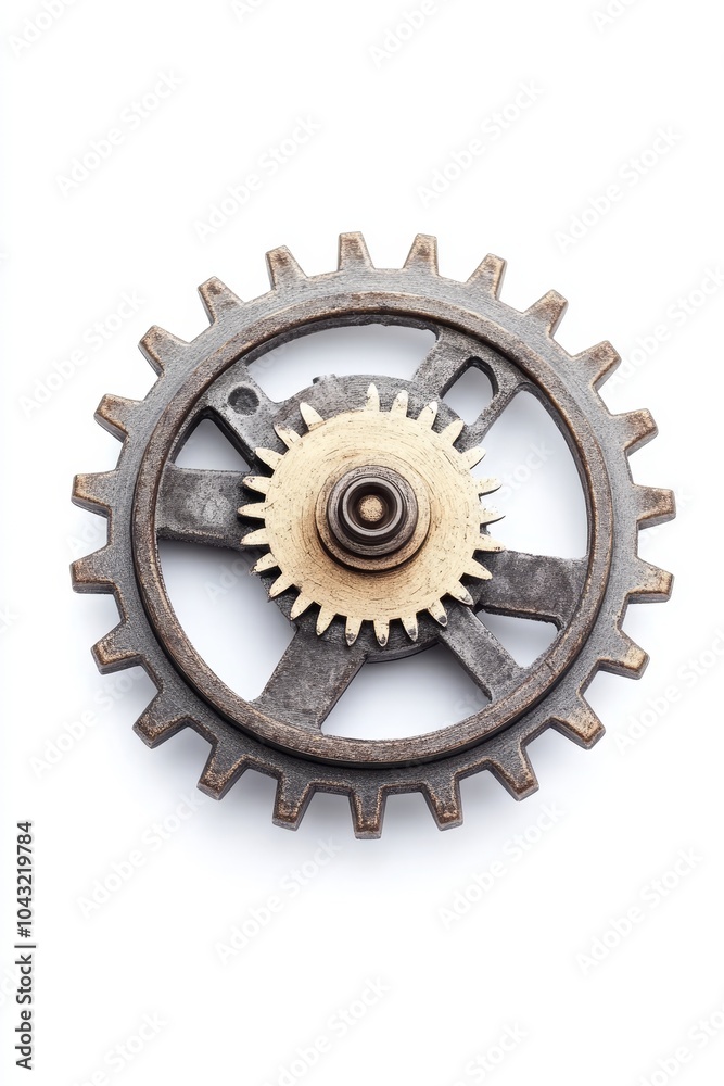 A white background displays a large group of steel gears. A white background displays a large group of steel gears.