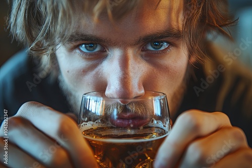 Alcoholism concept. Young man drinking alcohol too much, Generative AI