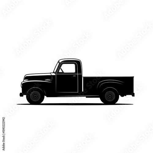 Black and white silhouette of a classic pickup truck.