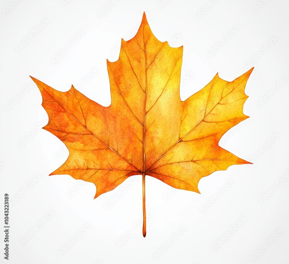 Maple leaf in autumn. Drawing by paints. Design element. Maple leaf in autumn. Drawing by paints. Design element.