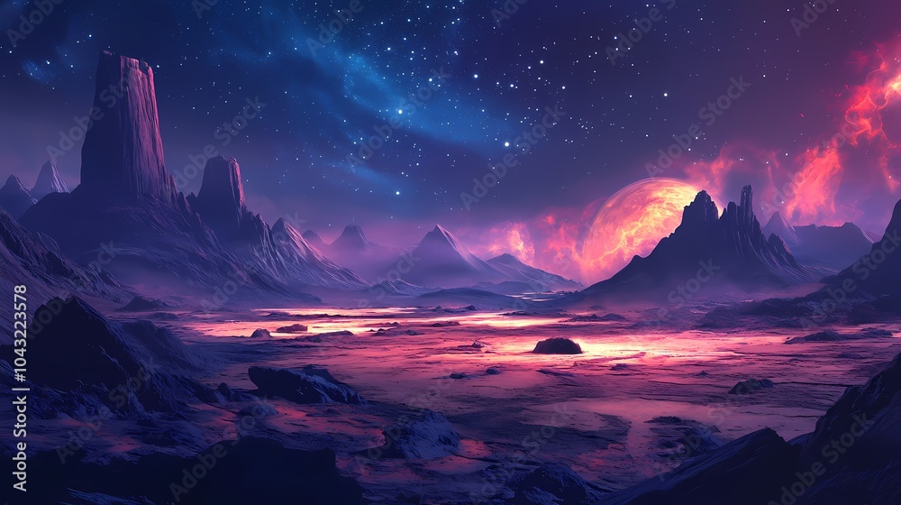 Alien Terrain: A Planetary Landscape Under a Starry Sky Alien Terrain: A Planetary Landscape Under a Starry Sky