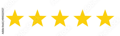 Five star rating customer product review icon. Yellow 5 star rating feedback for website, app, ui design. Vector illustration.
