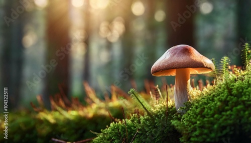 Close-up photo of a mashroom growing in the forest photo