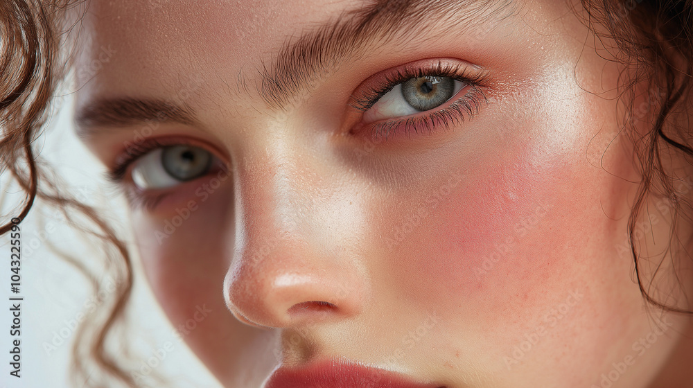 Fototapeta premium close up portrait of a woman, makeup model, cosmetics, pink tone makeup