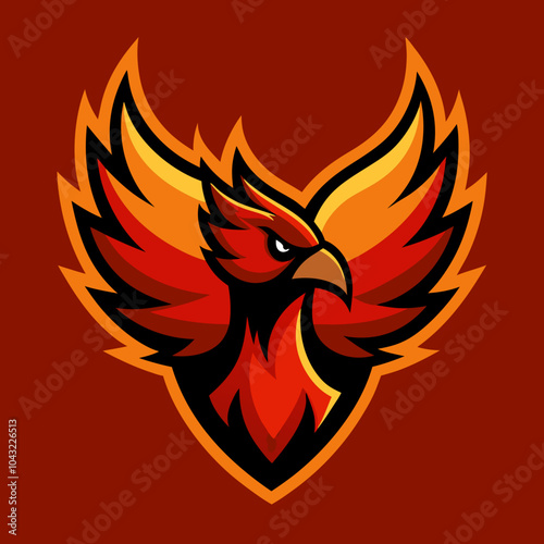 Phoenix rising mascot logo, fire and bold colors