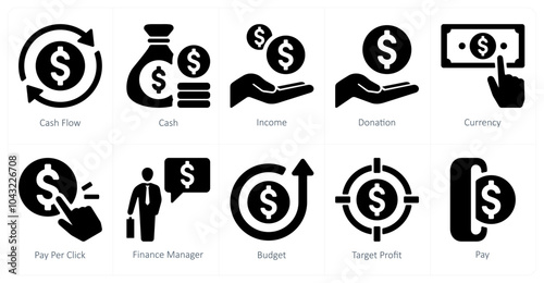 A set of 10 finance and money icons as cash flow, cash, income