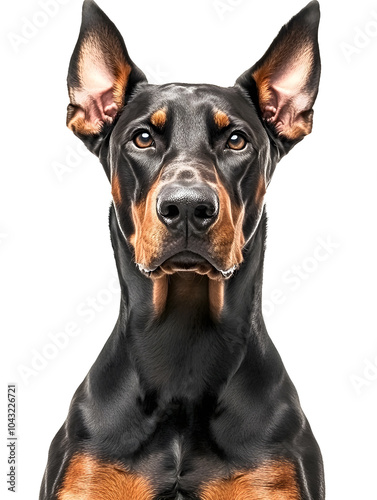 Doberman sitting, isolated on white background