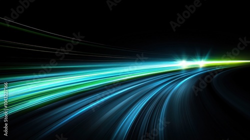 Abstract motion blur of lights on a dark road, creating a sense of speed and movement.