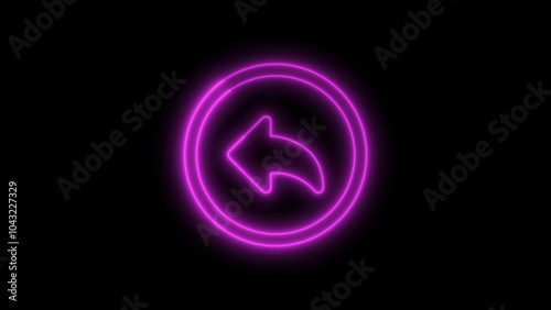 Neon pink back arrow icon encased in a circle, glowing on a dark background, symbolizing navigation or return action.