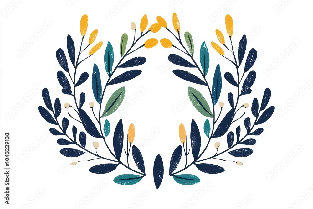 Fototapeta premium Colorful foliage wreath with leaves and flowers, white isolate background.