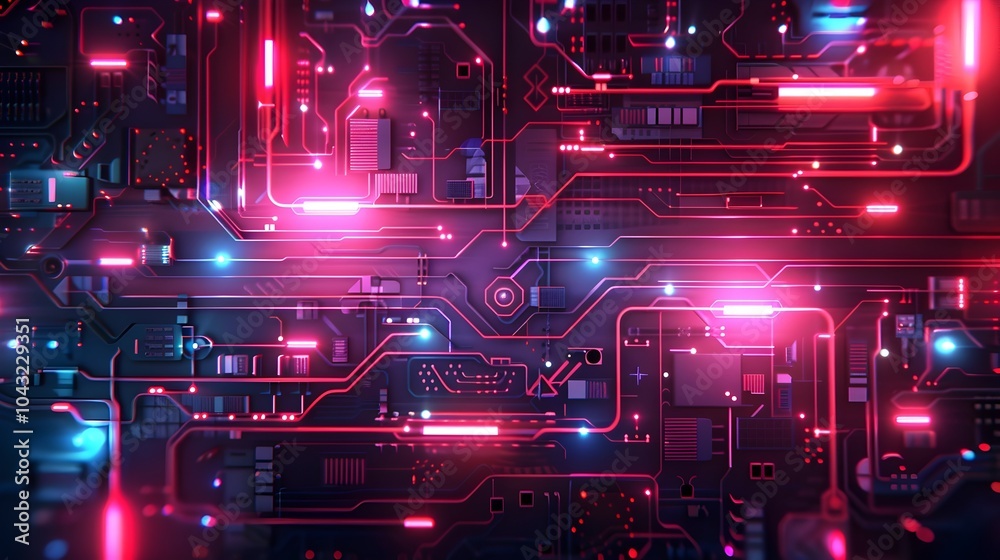 Mesmerizing Neon Hued Cybertechnology Abstract with Dynamic Circuit Patterns and Futuristic Lighting Visualization Mesmerizing Neon Hued Cybertechnology Abstract with Dynamic Circuit Patterns and Futuristic Lighting Visualization