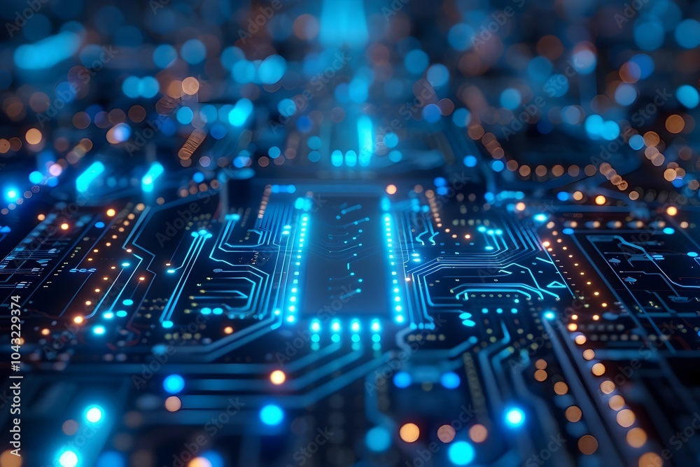 Fototapeta premium Vibrant Neon Circuit Abstract Technology Background with Digital Patterns and Futuristic Glowing Connections