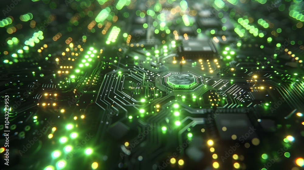 Glowing Green Microchip Data Analysis Abstract Futuristic Technology Background