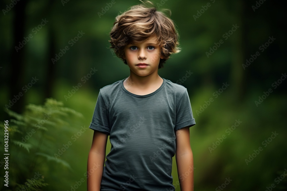 Portrait of a cute little boy in a dark green t-shirt. Portrait of a cute little boy in a dark green t-shirt.