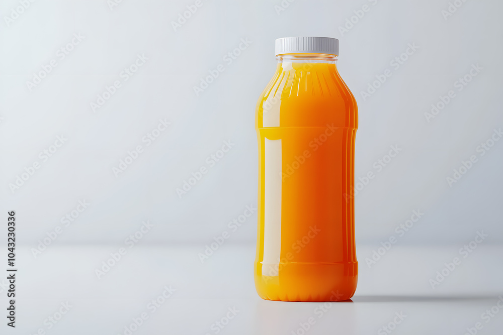Glass bottle of fresh healthy orange juice mock up isolated on white background Glass bottle of fresh healthy orange juice mock up isolated on white background