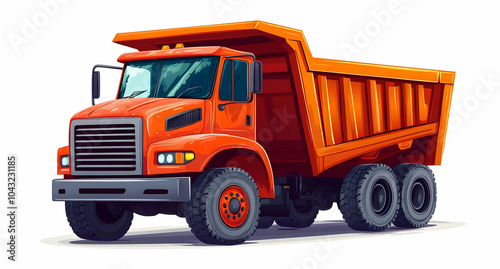 Orange dump truck isolated on white background.