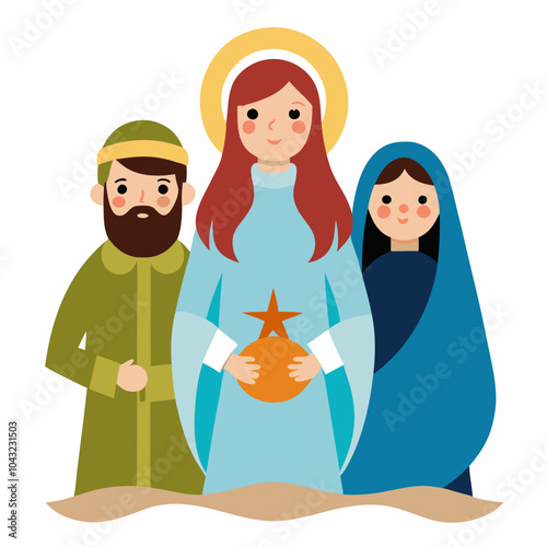 Mary and joseph with baby jesus vector illustration on white background