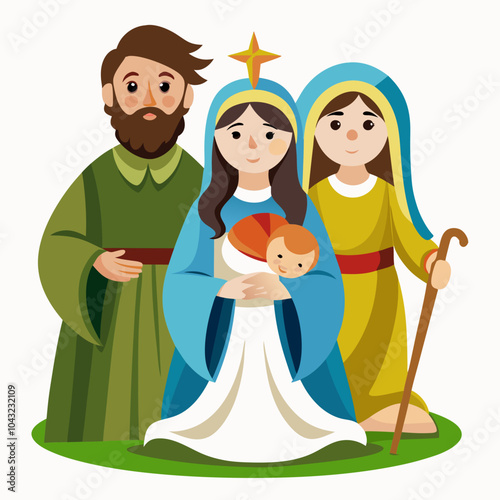 Mary and joseph with baby jesus vector illustration on white background