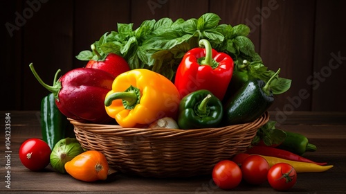 Colorful fruits and vegetables in a basket