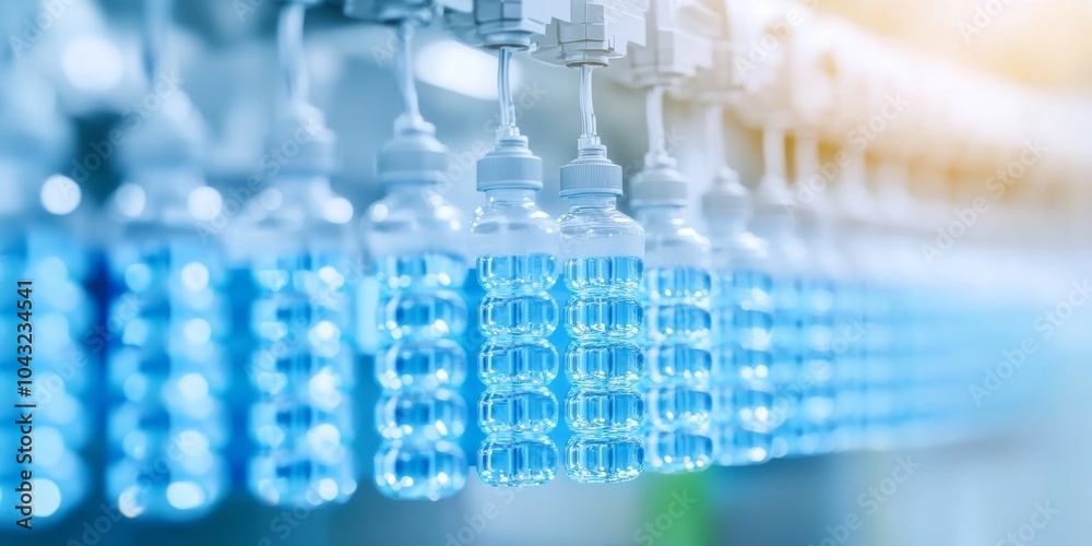 Bottles on a conveyor belt in a factory. Bottles on a conveyor belt in a factory.