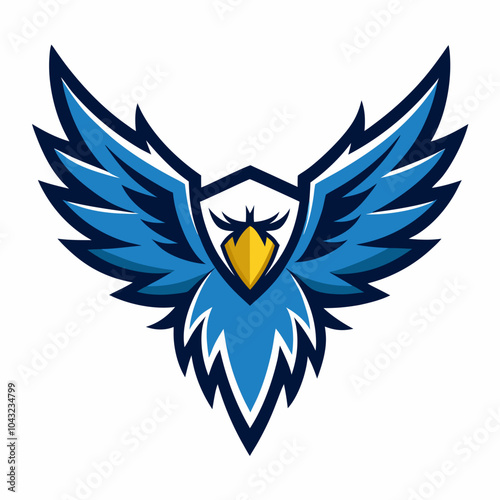 Eagle with wings spread mascot logo, detailed and sharp lines