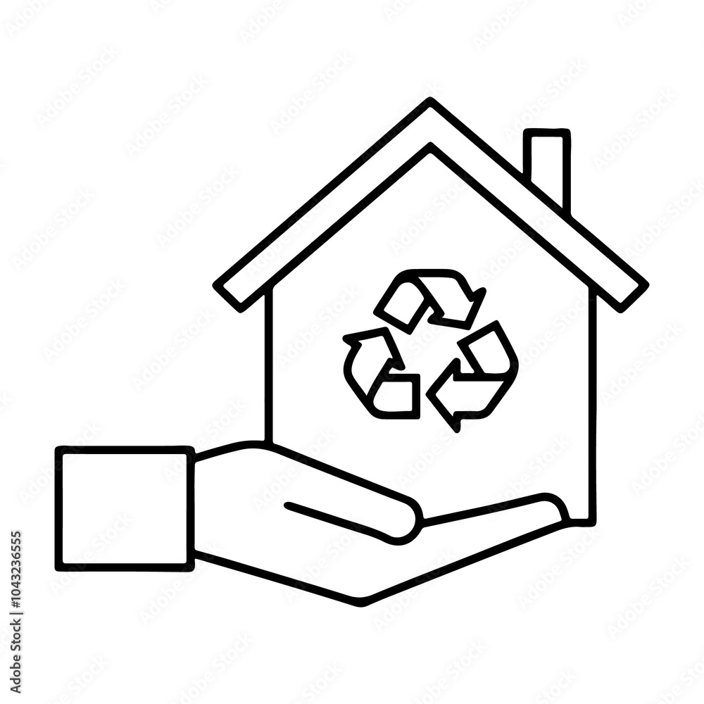 Obraz premium Hand holding recyle house silhouette vector icon