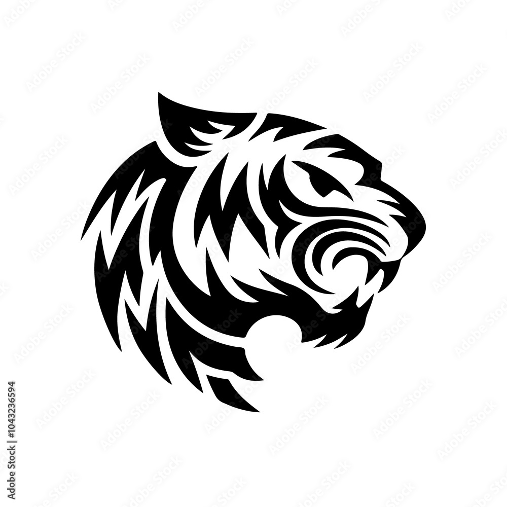 Naklejka premium Tiger head silhouette vector art white background
