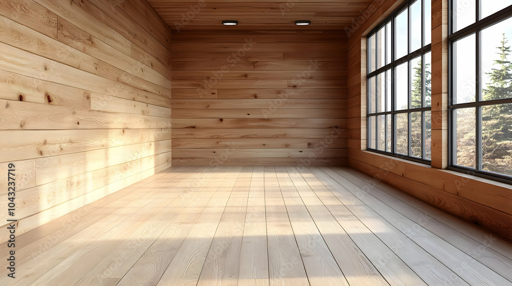 Empty Wooden Room 3D Render Illustration Empty Wooden Room 3D Render Illustration