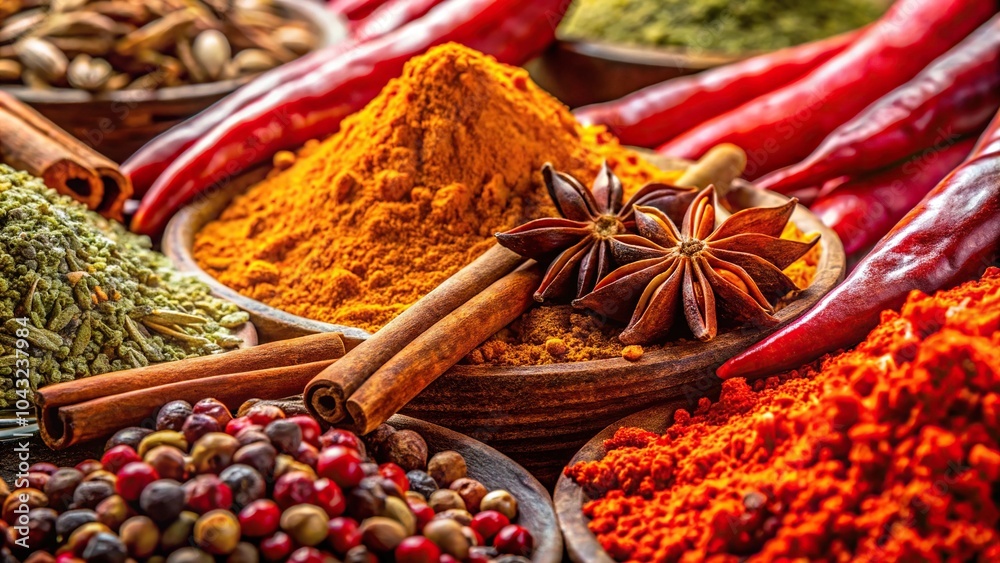 Fototapeta premium Representation of spices through textures, shapes, and colors