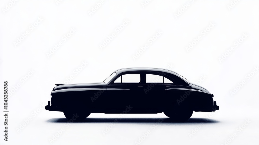 Naklejka premium A black silhouette of a classic car against a white background.