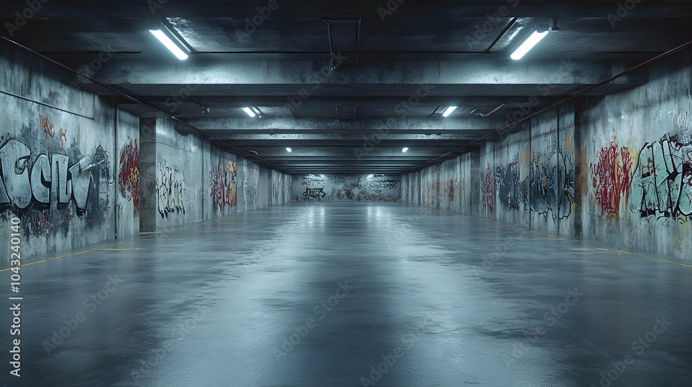 Graffiti Covered Concrete Parking Garage - 3D Render Graffiti Covered Concrete Parking Garage - 3D Render