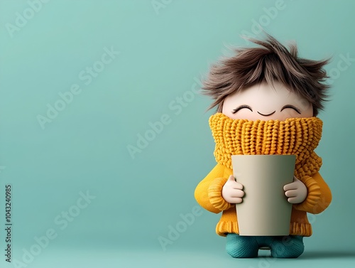 Charming 3D rendered animated figure gently cradling a simple cardboard container exuding an endearing and lighthearted demeanor  The vivid palette gestural brush technique photo