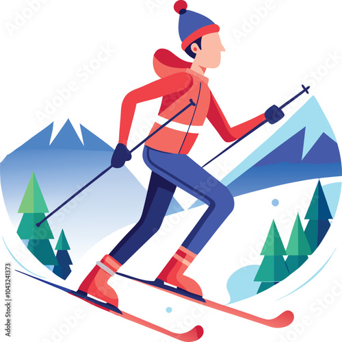 skiing man winter sports vector illustration graphic design