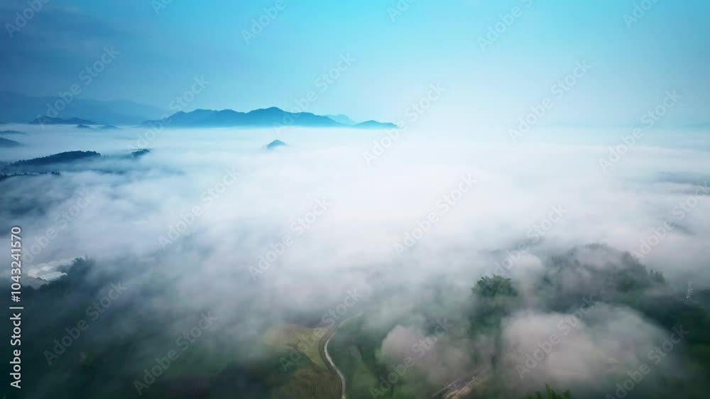 Beautiful countryside sea of clouds sunrise late autumn morning fog aerial photography Beautiful countryside sea of clouds sunrise late autumn morning fog aerial photography