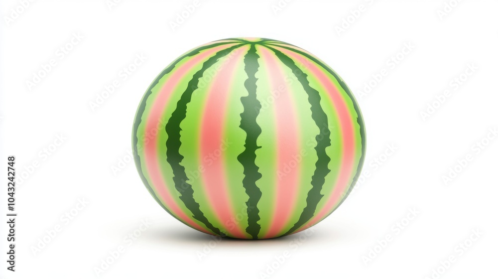 Whole watermelon isolated on white background, Perfect for playful themes and clay art. 