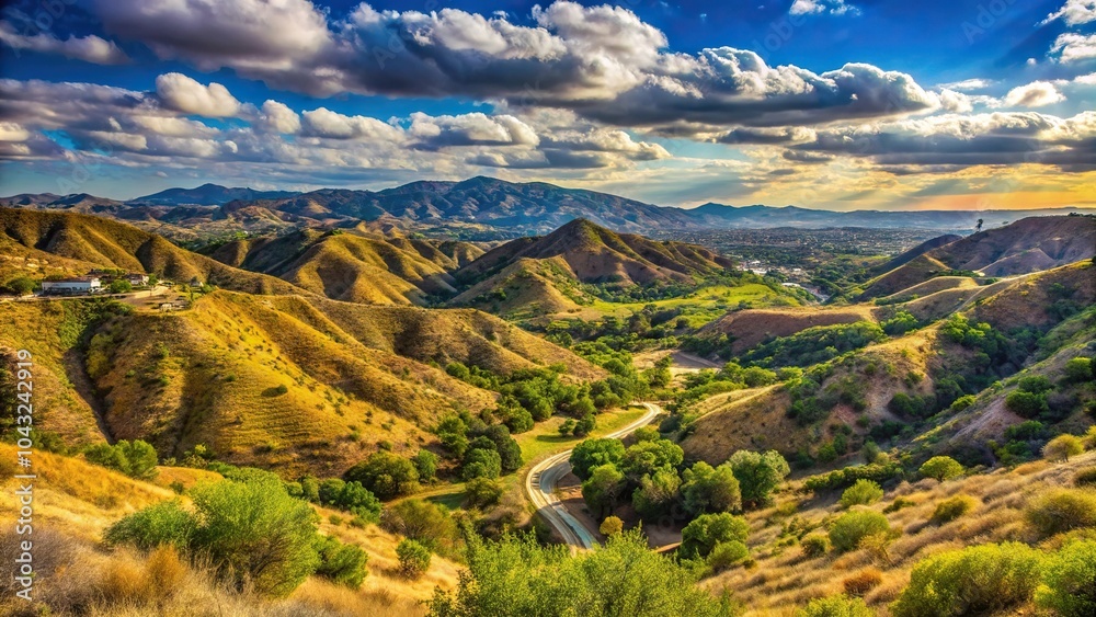 Fototapeta premium High angle view of Cheeseboro Canyon in Agoura Hills, California