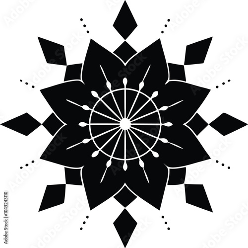 Ornamental round doodle flower isolated on white background Black outline mandala.