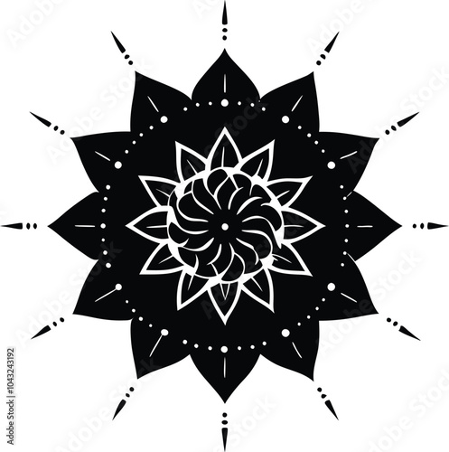 Ornamental round doodle flower isolated on white background Black outline mandala.