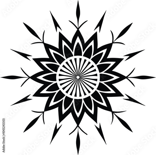 Ornamental round doodle flower isolated on white background Black outline mandala.
