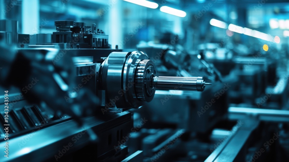 Fototapeta premium A close-up of industrial machinery in a factory setting, showcasing precision engineering.