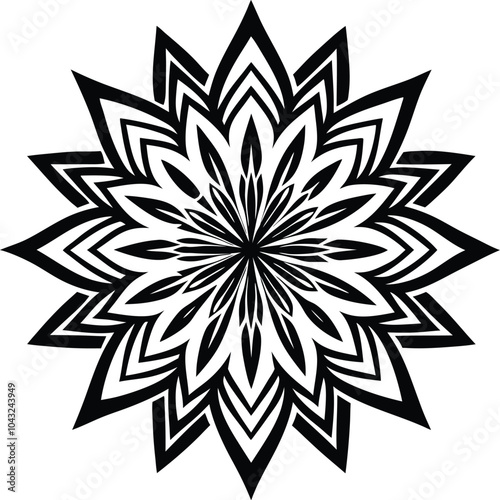 Ornamental round doodle flower isolated on white background Black outline mandala.