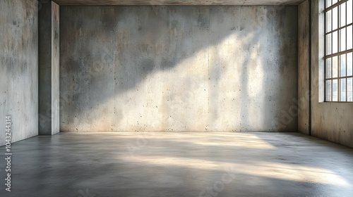 Concrete Room with Window Light 3D Illustration