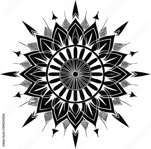 Ornamental round doodle flower isolated on white background Black outline mandala.