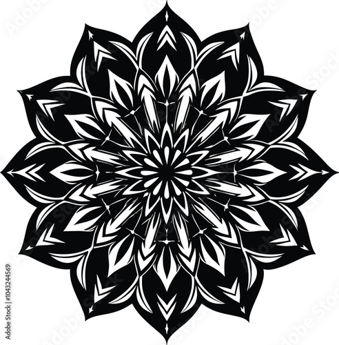 Ornamental round doodle flower isolated on white background Black outline mandala.