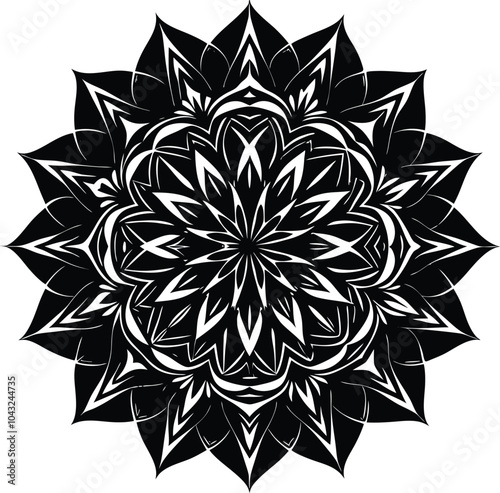 Ornamental round doodle flower isolated on white background Black outline mandala.