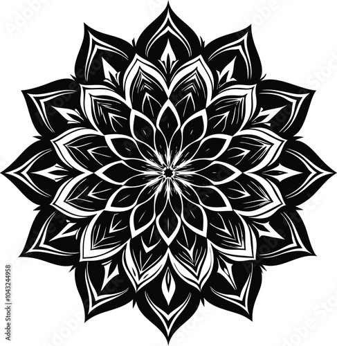 Ornamental round doodle flower isolated on white background Black outline mandala.